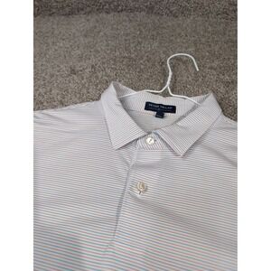 Peter Millar Crown Crafted Mens Large Striped Golf Polo Elgin Country Club White